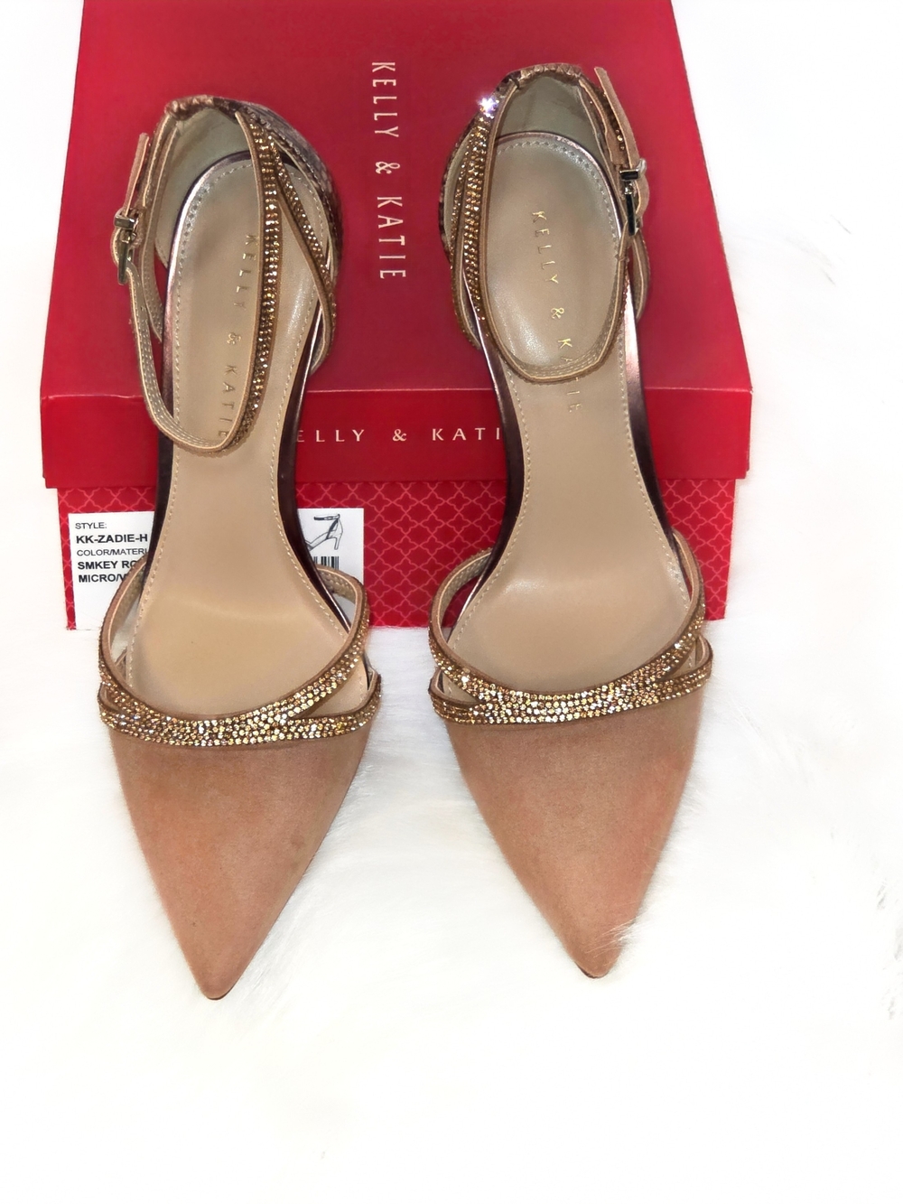 Kelly & Katie 9.5 Rose Gold Crystal-Strap Pointed Toe Heels
